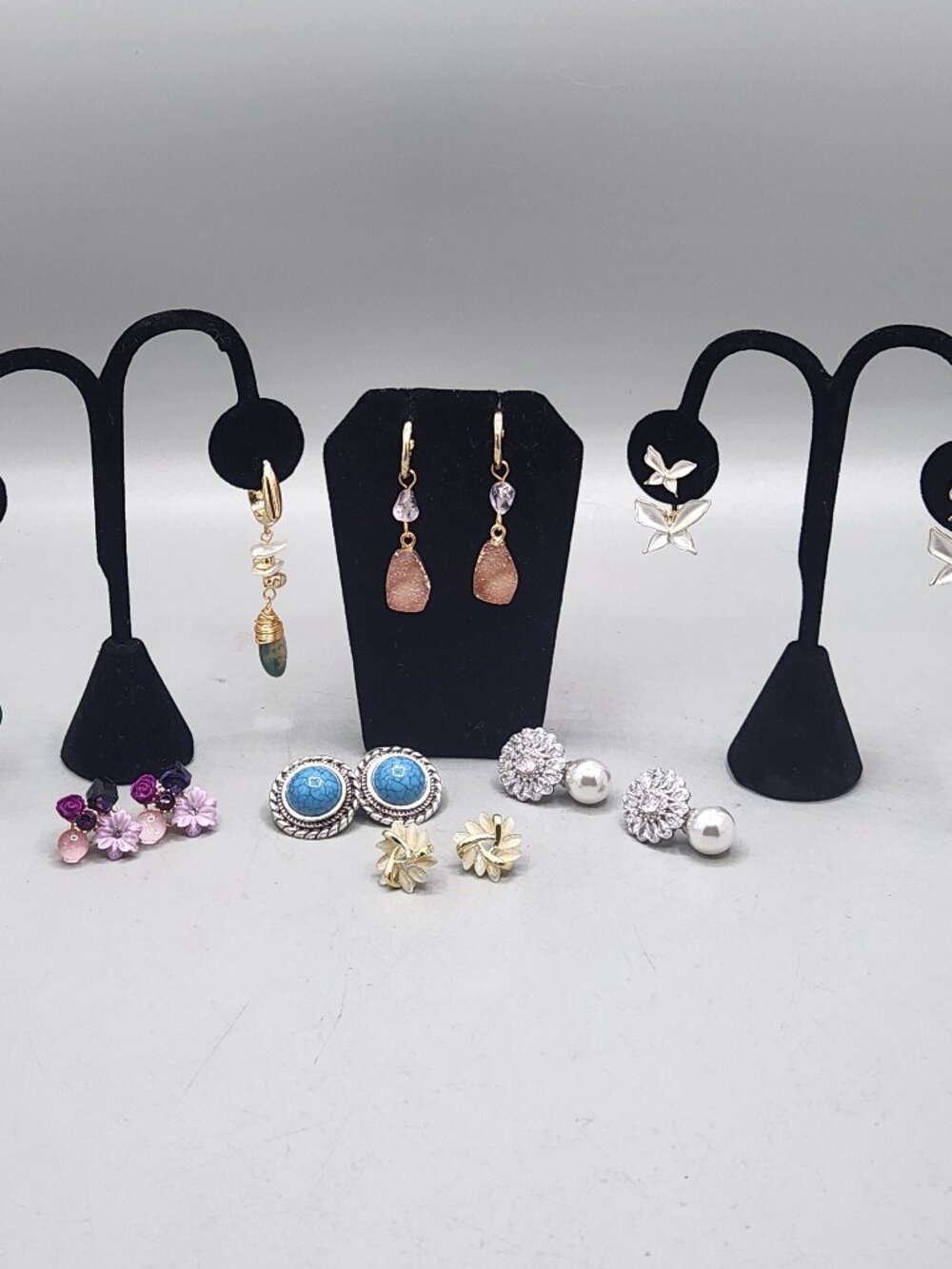Lot of 7 Costume Earrings Dangle Drop Cabochon Floral